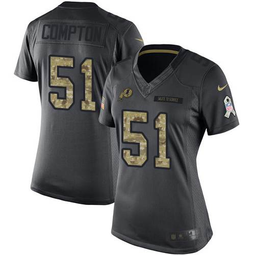 Women's Limited Will Compton Nike Jersey Black - #51 2016 Salute to Service NFL Washington Redskins